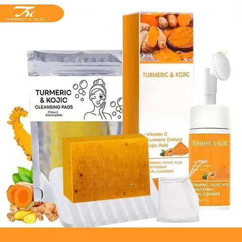 [TURMERIC&KOJIC] 2-Piece Cleansing Moisturizing Wash and Care Set - Daily Facial Cleanser for Adults, Hydrating Turmeric Face Wash, Kojic Acid Cleanser, 24 Months Shelf Life Compatibility for All Skin Types