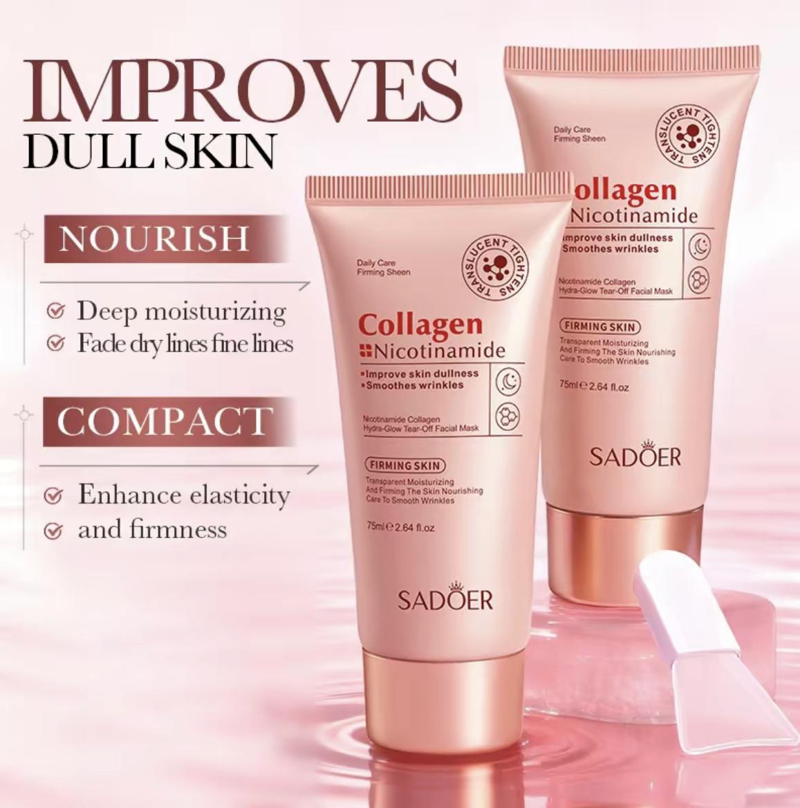 Collagen Nicotinamide Peel-off Mask, Locks in Moisture, Improves Dullness, Smooths Wrinkles, Firming Deep Cleansing Face Mask for All Skin Types, 75ml SADOER