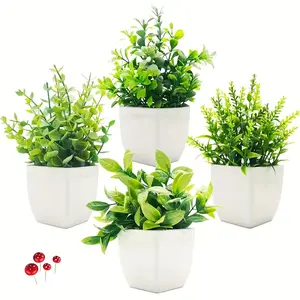 4-Pack Mini Artificial Potted Plant Garden - Home & Garden Decor, Suitable for Indoor/Outdoor Spaces (Office Desks, Lawns) & Holiday Decor (Thanksgiving, Christmas, New Year)