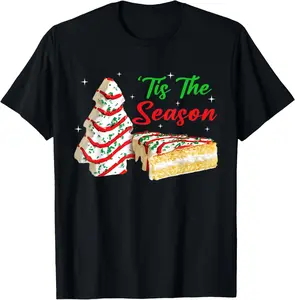 Funny Tis The Season Design Christmas Tree Cakes Debbie T-Shirt Pure Cotton Graphic Tees Menswear Top: Gifts for Men & Women
