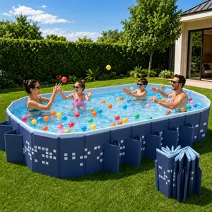 Mandla 10ft Foldable Garden Tub, Non-Inflatable Above Ground Swimming Pool, Rectangular Outdoor Backyard Poolfor Family Summer