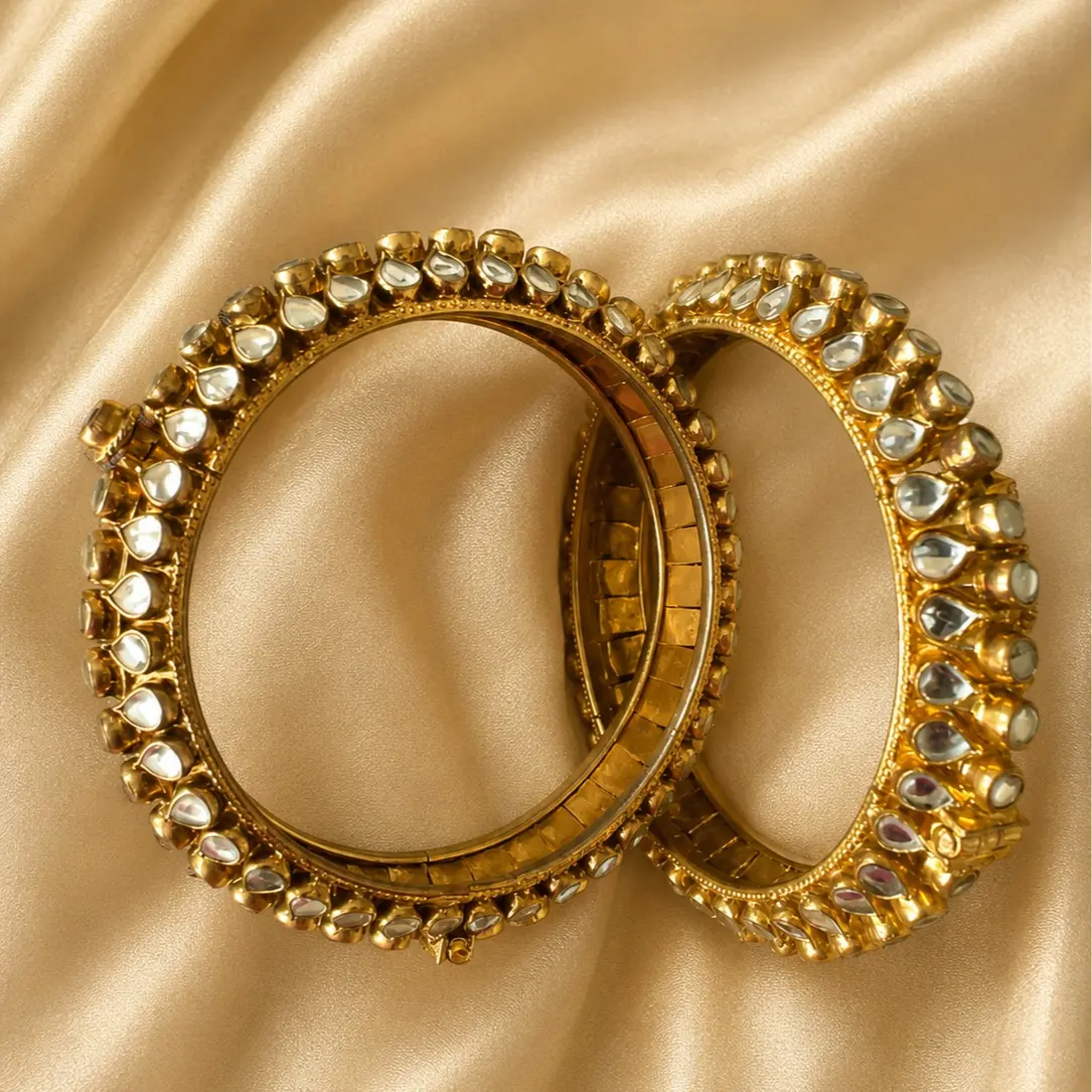 Luxury Gold finish beautiful Kundan Indian Designer Bangles | Bridal Partywear CZ Bangles | Desi Jewelry openable 2.6-2.8 size