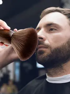 Professional Barber Neck Duster Brush Wood Handle Hairdressing Cleaning Brush Natural Fiber Salon Hair Sweep Brushes for Wig Care and Cleaning