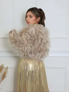 Women's Short Fleece Jacket Long Sleeves Spring Loose Imitation Leather Cardigan Motorcycle Style Fur Design Casual Outerwear Womenswear