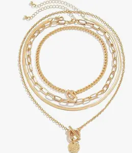 4Pcs Layered Gold Choker Necklace Sets for Women Girls Trendy Retro Coin Medallion Pendant Dainty Snake Chain Toggle Clasp Necklaces Fashion Chunky Costome Jewelry Gifts