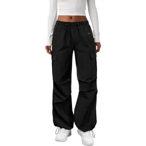 Cargo Pants Women Elastic Waisted Parachute Hiking Pants with Pockets Water-Resistant Lightweight Baggy Pants