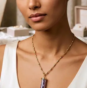 Gold Amethyst Crystal Bar Necklace  Purple Healing Stone Pendant Minimalist Dainty Jewelry  Unique Gift for Her