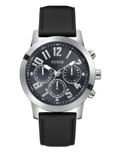 GUESS Male Silver-Tone Leather Multifunction Watch