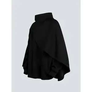 Men's Functional Style Collar Cloak Hoodie Hooded Two-piece Cloak Jacket (Single Top Without Belt Accessories) Long Sleeve Black