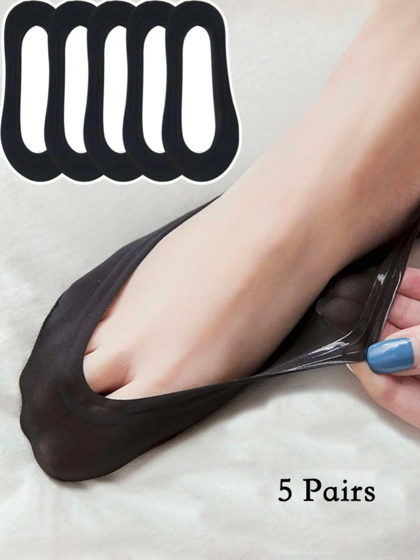 Women's 5 Pairs Solid Invisible Socks, Breathable Comfortable Socks for Women, Non-slip Socks for Daily Wear, Socks for Flats No Show Non Slip