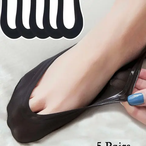 Women's 5 Pairs Solid Invisible Socks, No Show Socks, Breathable and Comfortable Socks for Women, Non-Slip Socks for Daily Wear, Breathable Polyester Socks