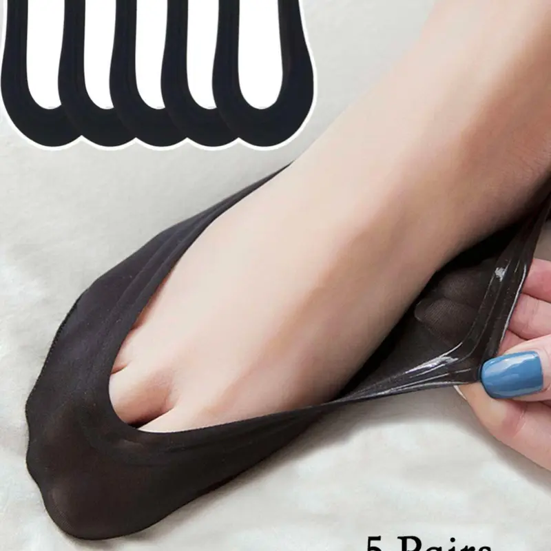 Women's 5 Pairs Solid Invisible Socks, No Show Socks, Breathable and Comfortable Socks for Women, Non-Slip Socks for Daily Wear, Breathable Polyester Socks