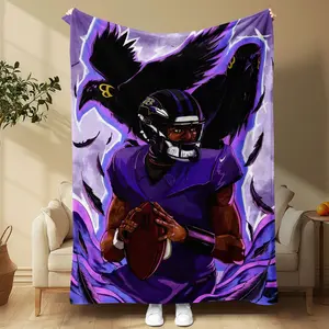 1pc Raven Football Team Flannel Blanket, All-Season Washable Digital Print Throw, Home Office Living Room Camping Blanket