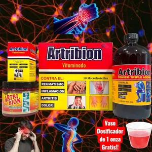 Kit Artribion Vitaminado Extra Strong Fast-Acting - Bebida 32 oz , Ampolleta 10 Dosis de 15 Ml , 30 cápsulas tabletas de 500mg y Gel Para el Dolor súper reforzado