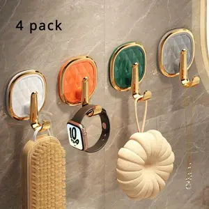 Wall Mounted Hook, 4 Counts Self Adhesive Wall Hook, Multifunctional Hook for Clothes, Key, Bag, Home Organizer for Bathroom, Kitchen, Living Room, Removable Hooks