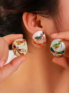1Pair Stainless Steel Enamel Dragonfly Stud Earrings 18k PVD Plated Fashion Holiday Statement Waterproof Jewelry Women
