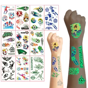 10 Sheets Glow in The Dark Soccer Temporary Tattoos, Football Tattoo Stickers for Sports Party Favors, Removable Body Art Decals for Game Day Fan Decorations Gifts For Game Boys Girls Class School