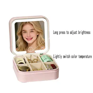 LED makeup zipper jewelry bag, portable jewelry storage box, multifunctional jewelry ring organizing box, travel portable jewelry storage bag, luminous jewelry storage box, multi-layer partitioned jewelry storage bag