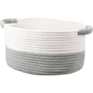 Small Woven Basket, 11x9.1x5.9 Inch Rectangular Rope Basket with Handles Decorative Gift Chest Box Cute Mini Woven Storage for Organizing Shelf Storage Bedroom Home Decor, Gray
