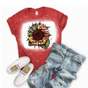 Sunflower • Red, White & Blue • Bleached Shirt Tee • Floral Patriotic