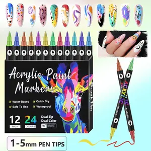 Dual-tip acrylic paint markers, dual-color acrylic paint pens, for rock painting, ceramics, stones, wood, canvas, stone/flagstone, DIY art supplies
