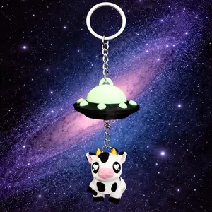 Glow UFO Cow Keychain – Cute Alien Abduction Charm