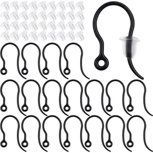100pcs Black Plastic Earring Hooks French Earwire Fish Hooks with Loop and 100pcs Clear Earring Safety Backs for Women DIY Earrings Jewelry Making