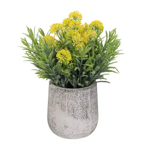 Artificial Potted Greenery – Faux Plant with Realistic Leaves & Flowers, Decorative Cement Pot for Home & Office Decor