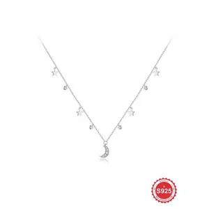 925 Sterling Silver Star & Moon Design Pendant Necklace for Women, Fashion Jewelry for Party, Daily Clothing Decor, Trendy All-match & Exquisite Jewelry for Birthday Gift