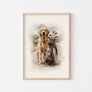 Golden Retriever Print, Golf Poster, Golf Print, Golf Wall Decor, Golf Artwork, Golf Wall Art Artistic Ornaments