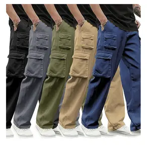 Men's Casual Solid Color Sports Pants 5-Pack Multi-Pocket Design Drawstring Waistband with Buttoned Flap 100% Polyester Outdoor Work Running Pants Khaki Beige Blue Black Gray Green Menswear Trouser