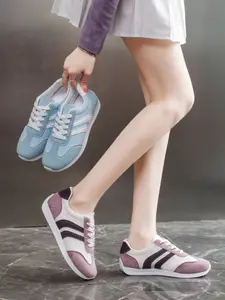 Maroon Color Aggressive Sneaker Women, Retro Three Bar Casual Shoes, Versatile Flat Board Shoes, Spring & Fall Sporty Footwear