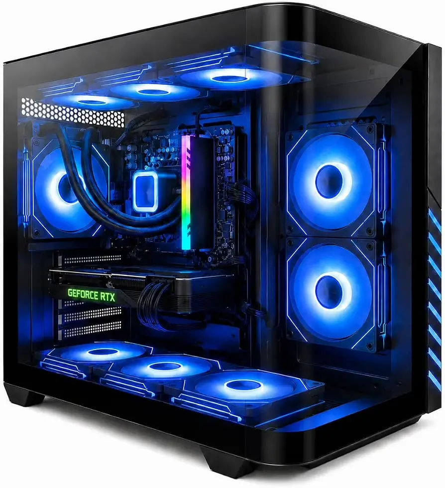 Gaming PC Desktop Liquid Cooled Ryzen 7 8700F RTX 4060 Ti 16GB DDR5 RAM 1TB NVME WiFi-6 9×ARGB Fans Mechanical Keyboard & Mouse Windows 11