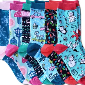6 Pack Kalon Cutesy Christmas Socks Crew Heigh Women's Socks Adorable Stocking Stuffers for Christmas Gifts