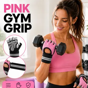 [SummerWins] Women’s Pink Workout Gloves with Wrist Support, Breathable Half Finger Gym Gloves, Anti Slip Silicone Palm for Weight Training, Cycling, Home Fitness, M/L