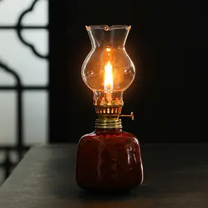 Ceramic Oil Lamp with Control Knob, Indoor Outdoor Use, No Power Needed, Decorative Table Lamp, Festive Holiday Lighting, Vintage Metal Finish