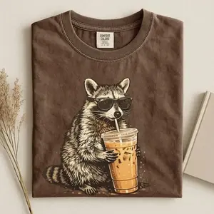 Comfort Colors Raccoon Iced Coffee Shirt, Funny Animal Graphic Tee