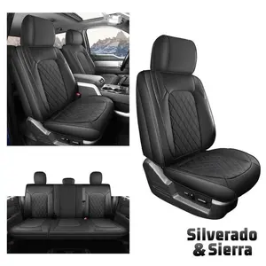 Waterproof  Pickup Truck  Car Seat Covers fit Silverado/Sierra 1500 2500HD 3500HD (2007-2025), Custom Full Set Coverage Seat Protector for Crew, Double & Extended Cab, Premium Leather