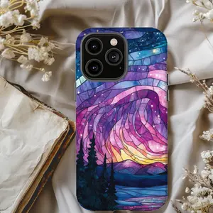 Stained Glass Northern Lights Phone Case, Cases with Vibrant Northern Lights Design, Perfect Gift for Nature Lovers, Colorful Artwork, Magsafe Phone Cases  For IP X 11 12 13 14 15 16 S21 S22 S23 S24 S25-Ultra Series