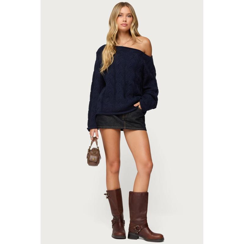 Nellie Off Shoulder Cable Knit Sweater