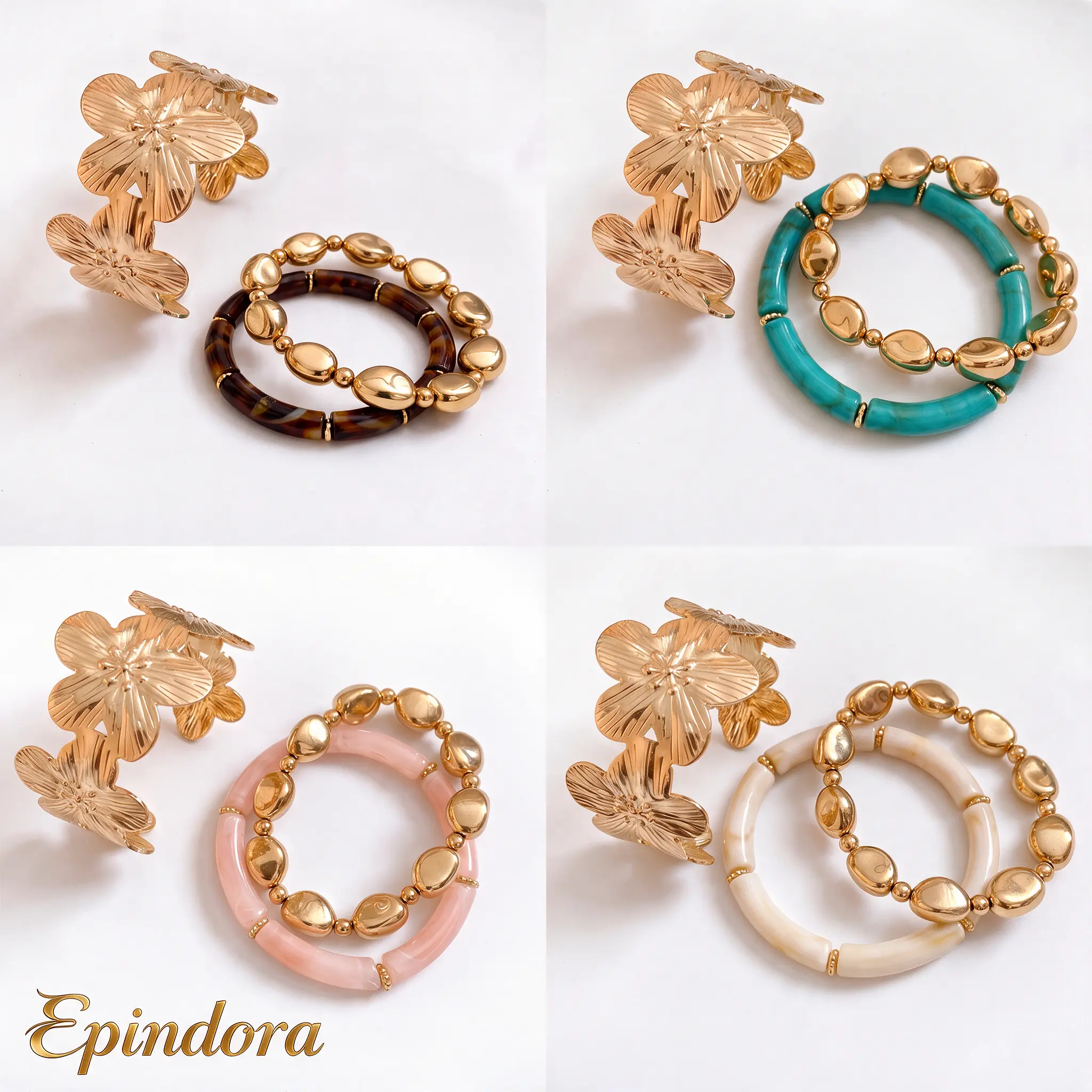 Epindora Acrylic Flower Stretch Bracelets, 3-Piece Costume Jewelry Set
