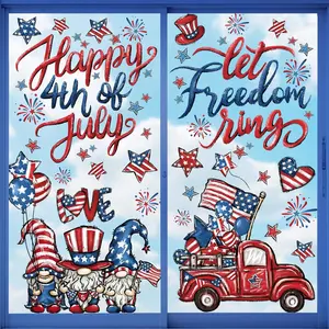 6 Sheets Patriotic Window Clings Happy 4th of July Window Stickers Gnome Truck American Flags Stars Firework Decals Double-Sided for Independence Day Home Party Decoration