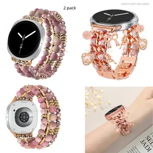 Beaded Bohemian Bracelet Compatible with Samsung 8th Generation Galaxy Watch 8 40mm/44mm/Classic 46mm Women's Handmade Crystal Bead Strap Pendant Metal Strap, Smartwatch Accessories