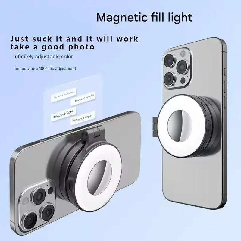 Selfie Light, MagSafe Compatible, Photography Light, MagSafe Light with 3 Color Modes, Color Temperature Adjustment from 2500K to 8500K, 210-Degree Rotatable, High Brightness, Equipped with 24 LEDs, Rechargeable LED Light, Smartphone Light, Video Light