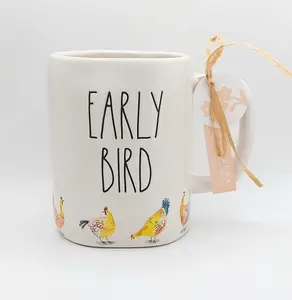 [Sales 35%] Rae Dunn EARLY BIRD Cute little Roosters Coffee Ceramic Mug 11Oz, Accent White Mug, Morning Person Gift, Farmhouse Style Cup, Rae Dunn Mug