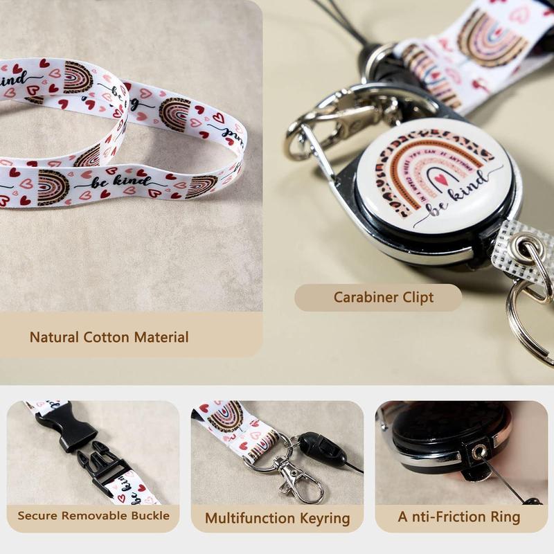 Heart Pattern ID Badge Holder with Lanyard, Badge Holder with Retractable Badge Reel for Women, Employee Card and Name Tag Holder for Office, School, Retractable Badge Holders