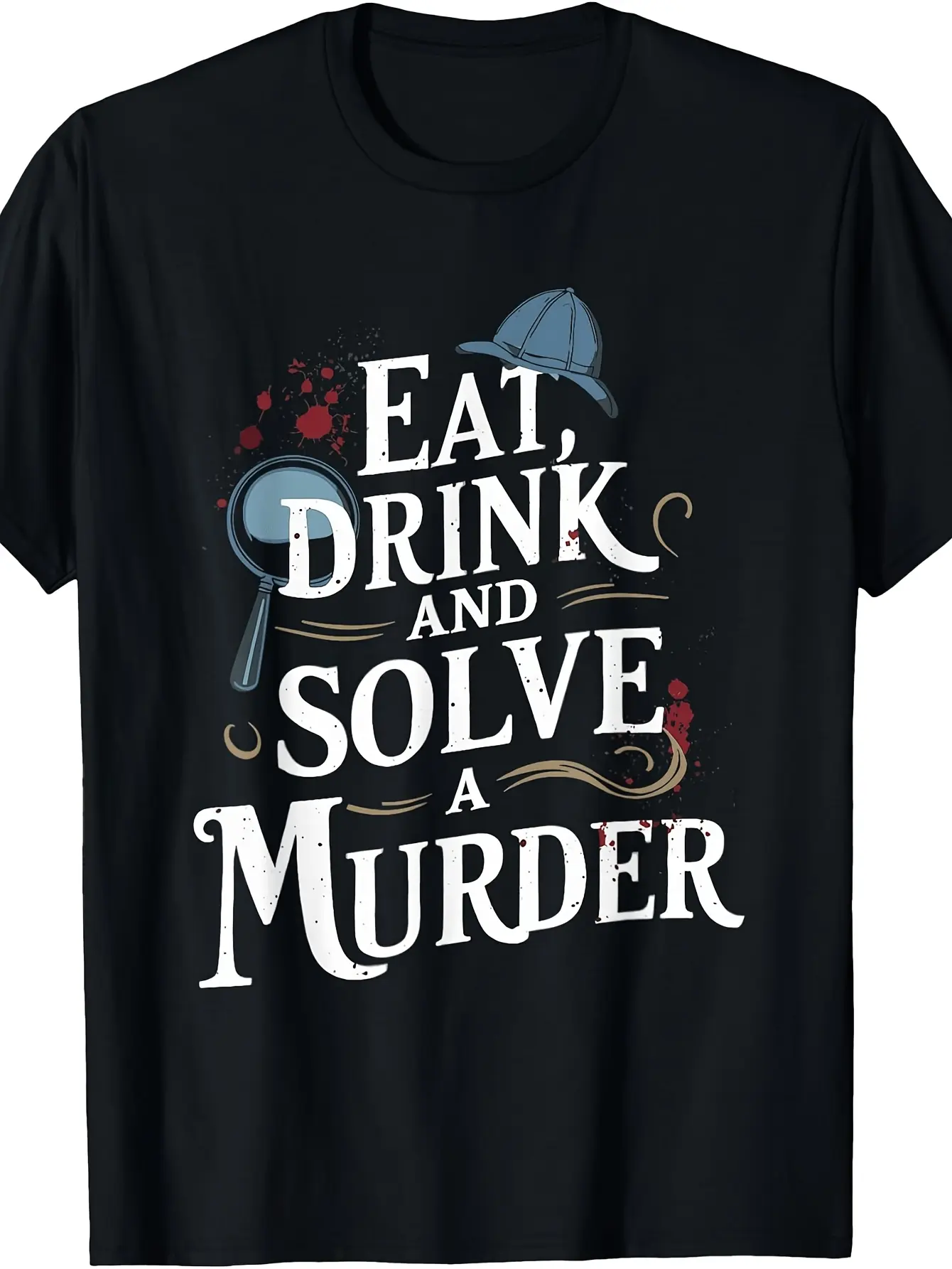 Murder Mystery Dinner Party T-Shirt - Retro Themed Costume Outfit with Graphics Round Neck Regular Fit Suitable for Themed Events Role-Play & Murder Mystery Games Machine Washable Apparel