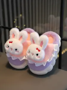 Plush Slippers New Style Girls Winter Home Use Thick Sole Non-Slip Warm Indoor Shoes for Kids' Comfortable Footwear Fuzzy Warm Slippers