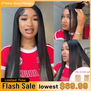 [Lowest $69.99] Menglle Hair Side Part Straight 13X4 Lace Front Wig With Baby Hair Pre Everything Glueless Quick Wear Human Hair Wigs 200% Density Natural Color#Springfresh#greenish#TikTokShopSpringGlowUp#Colorpopwig#Menglleclipins
