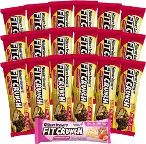 FITCRUNCH Snack Size Protein Bars, Designed by Robert Irvine, 6-Layer Baked Bar, 3g of Sugar & Soft Cake Core (18 Peanut Butter Snack Size Bars + 1 Strawberry Snack Size Bar)